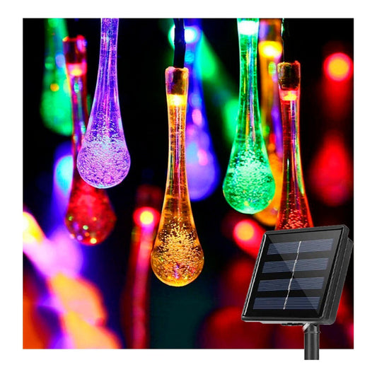 Guirnalda Luz Led Colores Forma Gota De Agua Con Carga Solar Multicolor