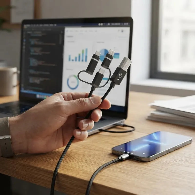 Cable Midi 3 En 1 Otg Salidas Usb-c Micro-usb Lightning 1 Mt Negro