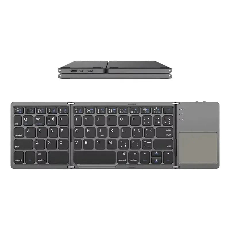 Mini Teclado Bluetooth Plegable Con Trackpad Recargable Gris Oscuro Español De Latinoamérica
