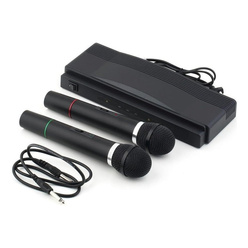 Kit 2 Micrófonos Inalámbricos Vhf Con Transmisor 10 Mts  Negro