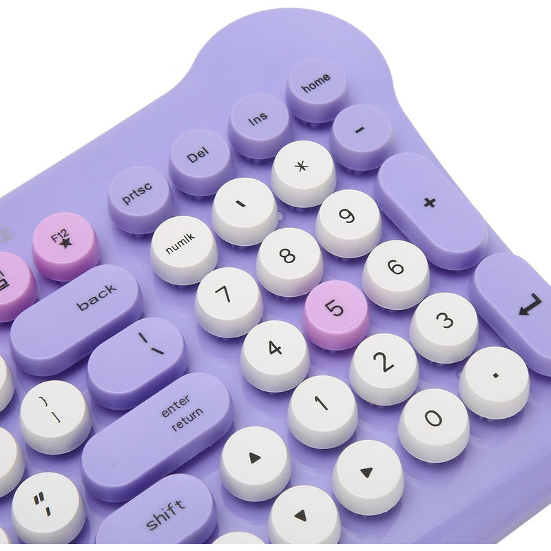 Teclado Gamer Inalámbrico + Mouse 2.4g  Retro Color Pastel Violeta
