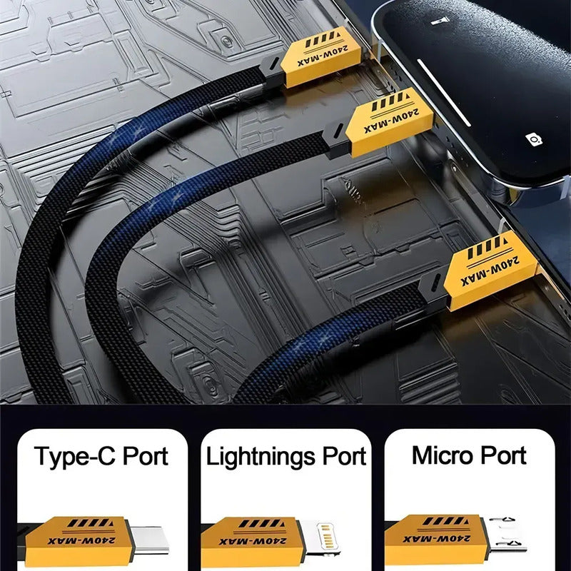 Cable De Carga Rápida 3 En 2 Usb + Usb C De 240 W Y 1,2 M Negro