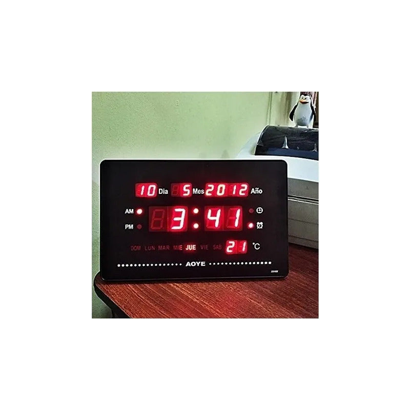Reloj Digital Led Pared Temperatura Fecha Español Negro