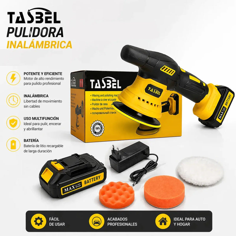 Pulidora Inalámbrica Orbital Para Auto + 2 Baterías Negro