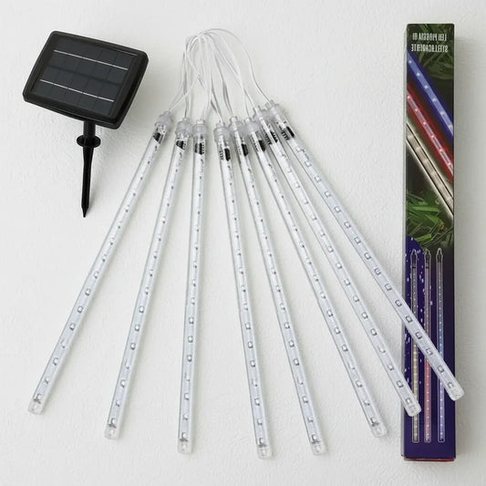 Luces Lluvia De Meteoritos Tubo Solar Led Guirnalda Exterior Azul