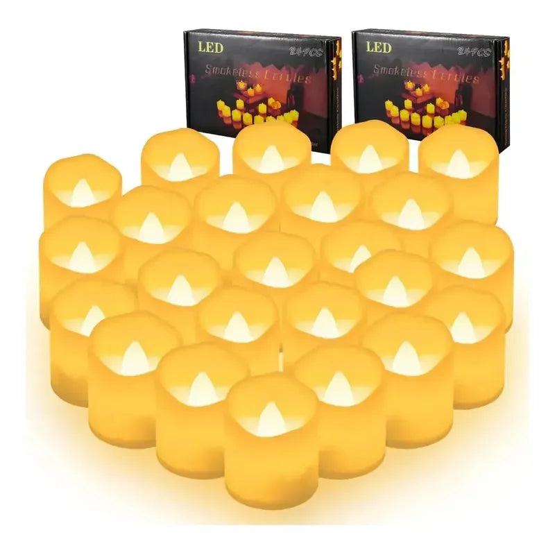 Caja De 24 Velas Led Sin Llama 100% Seguras Para Decoracion Amarillo Lisa No Aplica 1 Ml