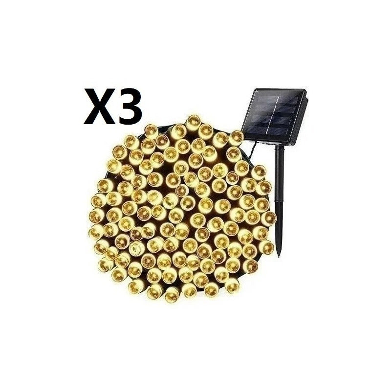 Luces Guirnalda Solar X3 100 Led Cálidas Cálido 10 Metros