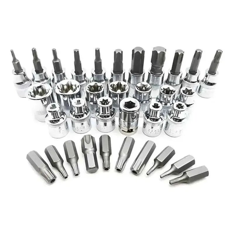 Set De Dados 34 Piezas 3/8 Estrella Torx Macho Hembra