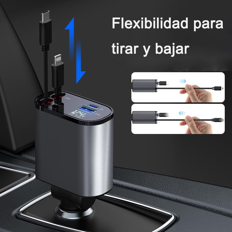 Cargador Retráctil Para Coche, Cargador Usb C 4 En 1 De 60 W