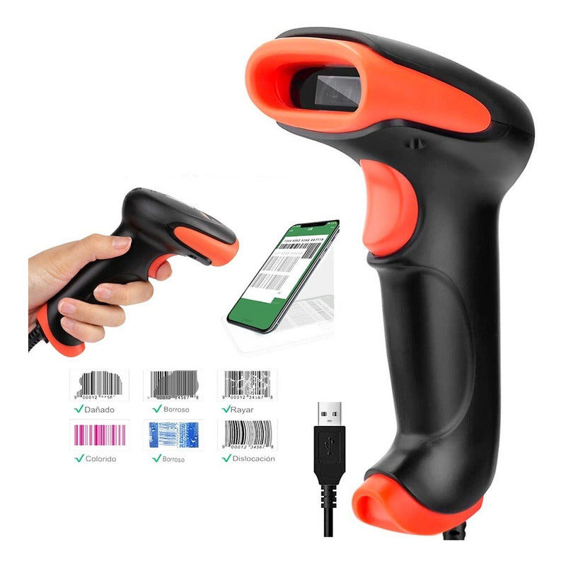 Lector Escáner De Código De Barras Inalámbrico 2.4g Pistola Negro Usb