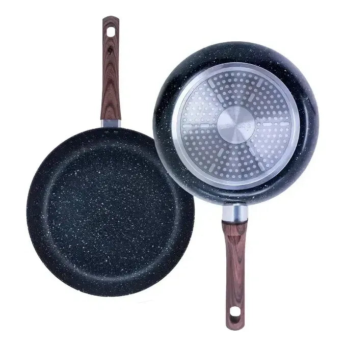 Sartenes De 20 - 24 Y 28cm Granito/madera Antiadherente Negro