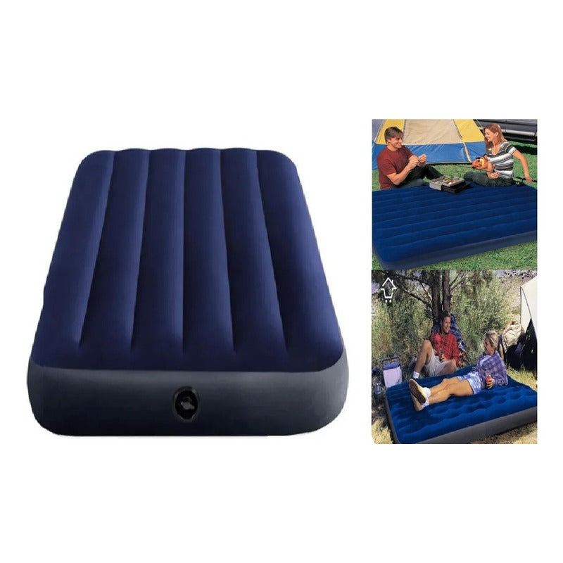 Colchón Inflable 2 Plazas Camping Viajes Hogar Resistente Azul