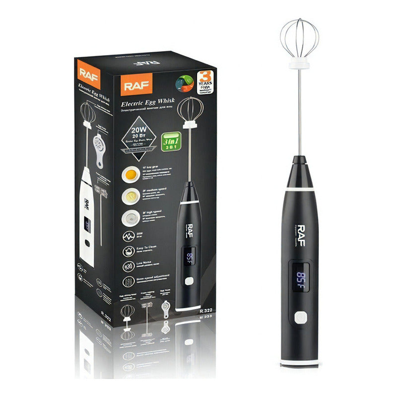 Batidora Electrica Espumador Recargable Raf 20w 3 En 1 Color Negro