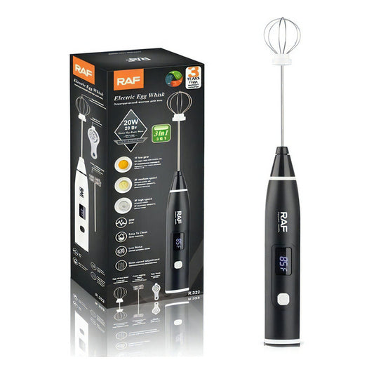 Batidora Electrica Espumador Recargable Raf 20w 3 En 1 Color Negro