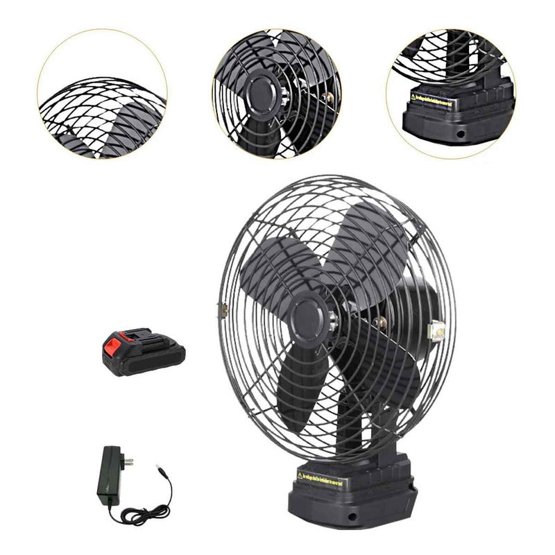 Ventilador Camping Con Bateria Escritorio Recargable Inalamb 15 Cm Negro