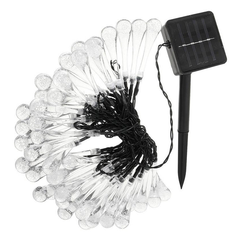 Guirnalda Luz Led Calida Forma Gota De Agua Con Carga Solar Cálida