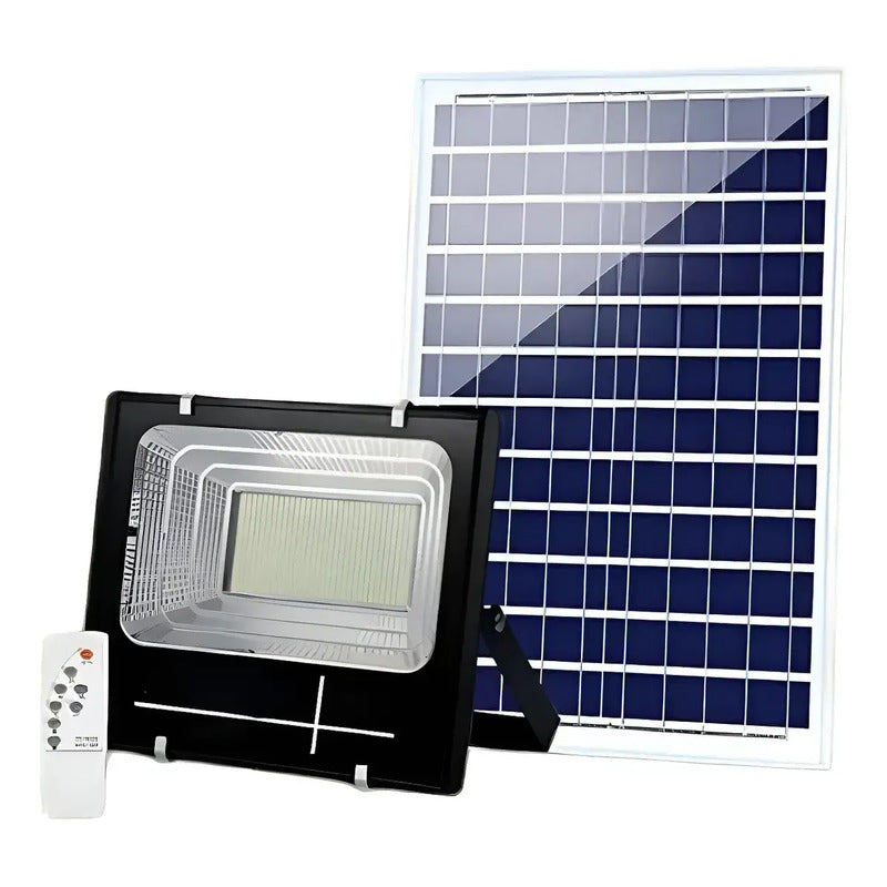 Lampara Foco Solar 100w + Panel Solar Y Control Remoto Negro Blanco Frío