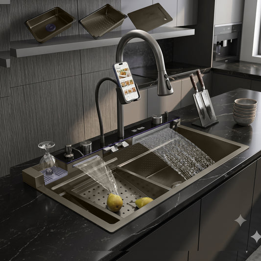 Lavaplatos Fregadero Cocina Digital Led 7 Modos Tecnohogar Gris